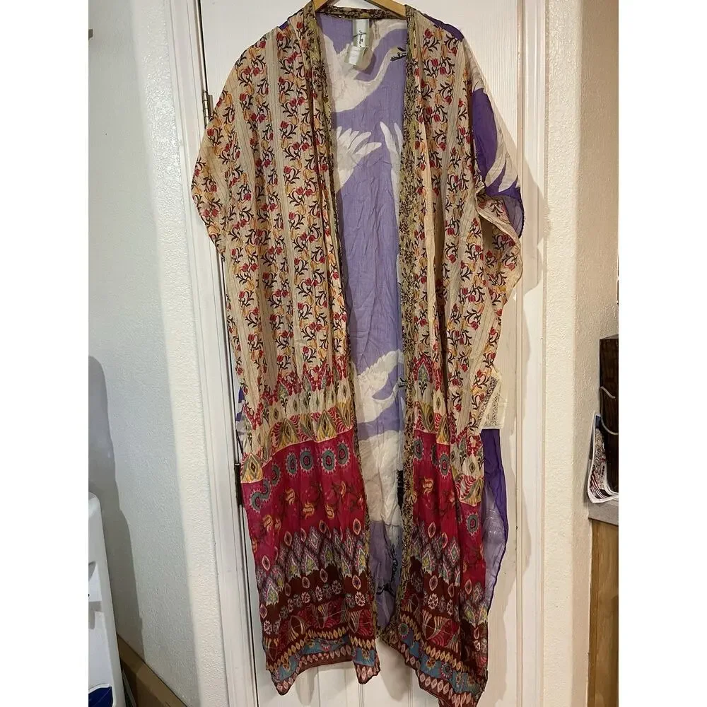 NWT Aratta Obsessed Kimono Cream Fushia One Size NEW - Picture 1 of 5